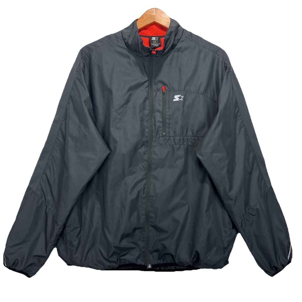Starter Windbreaker Lined Jacket Mens Sz‎ L Black Rn#70892 Performance Full Zip